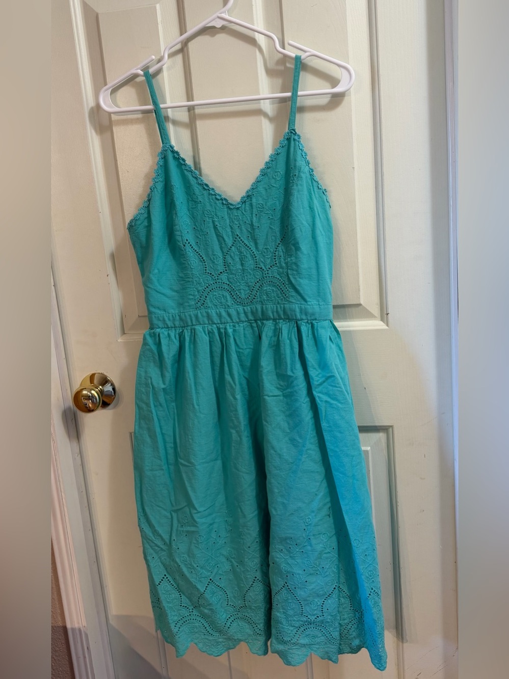 Soieblu Turquoise Eyelet Boho Sundress Sleeveless Fit & Flare Dress | L